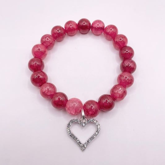 Red Bracelet with Silver Heart Charm