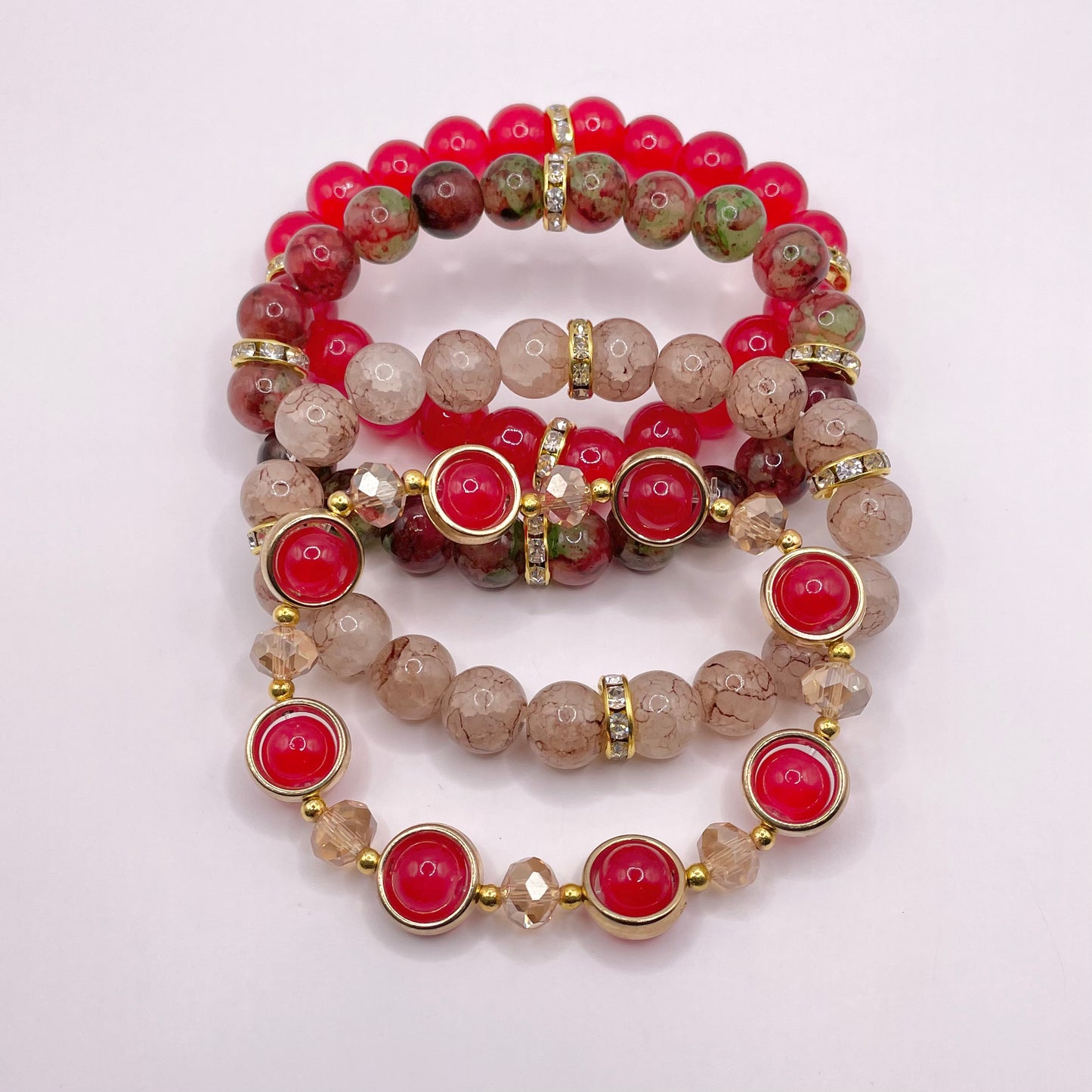 Red & Brown Bracelet set 4pc