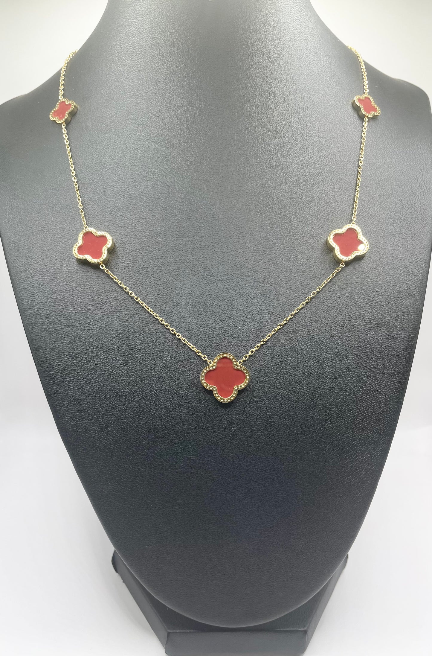 5 Motif High Quality Four Leaf Clover 18K Gold Plated Sterling Silver Necklace