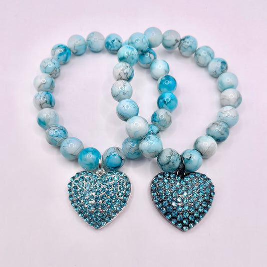 Light Blue Marble Bracelet with Heart Charm