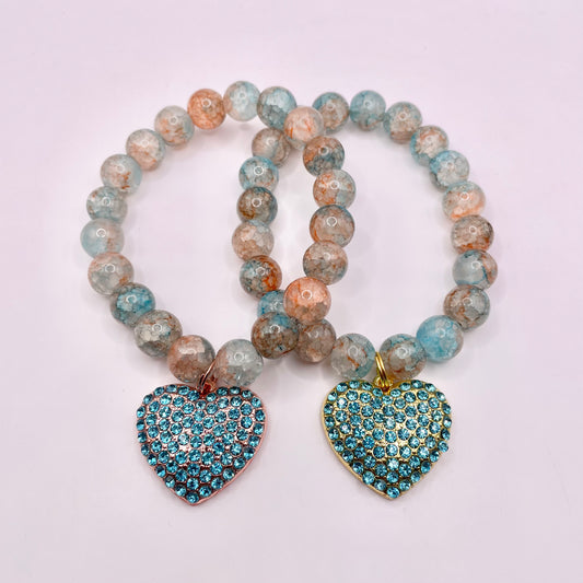 Light Blue and Brown Bracelets with Heart Charm