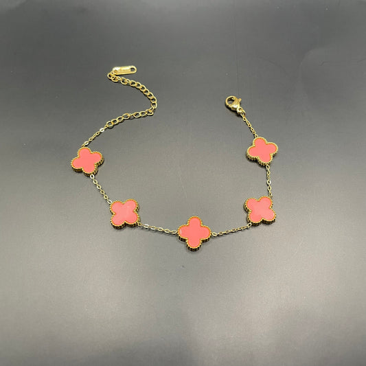 High Quality Pink Four Leaf Clover 18K Gold Plated Sterling Silver