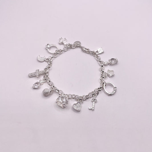 13 Charm 925 Sterling Silver Bracelet