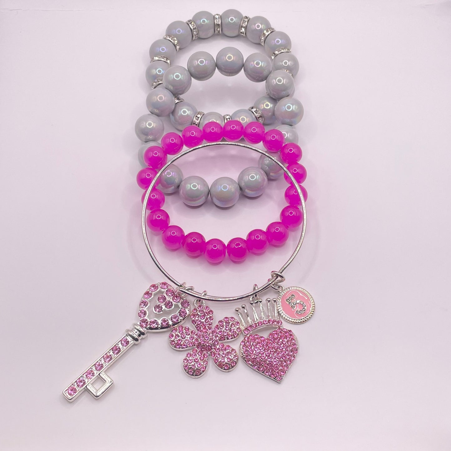 Pink/Grey Princess Bracelet Set (4pc)