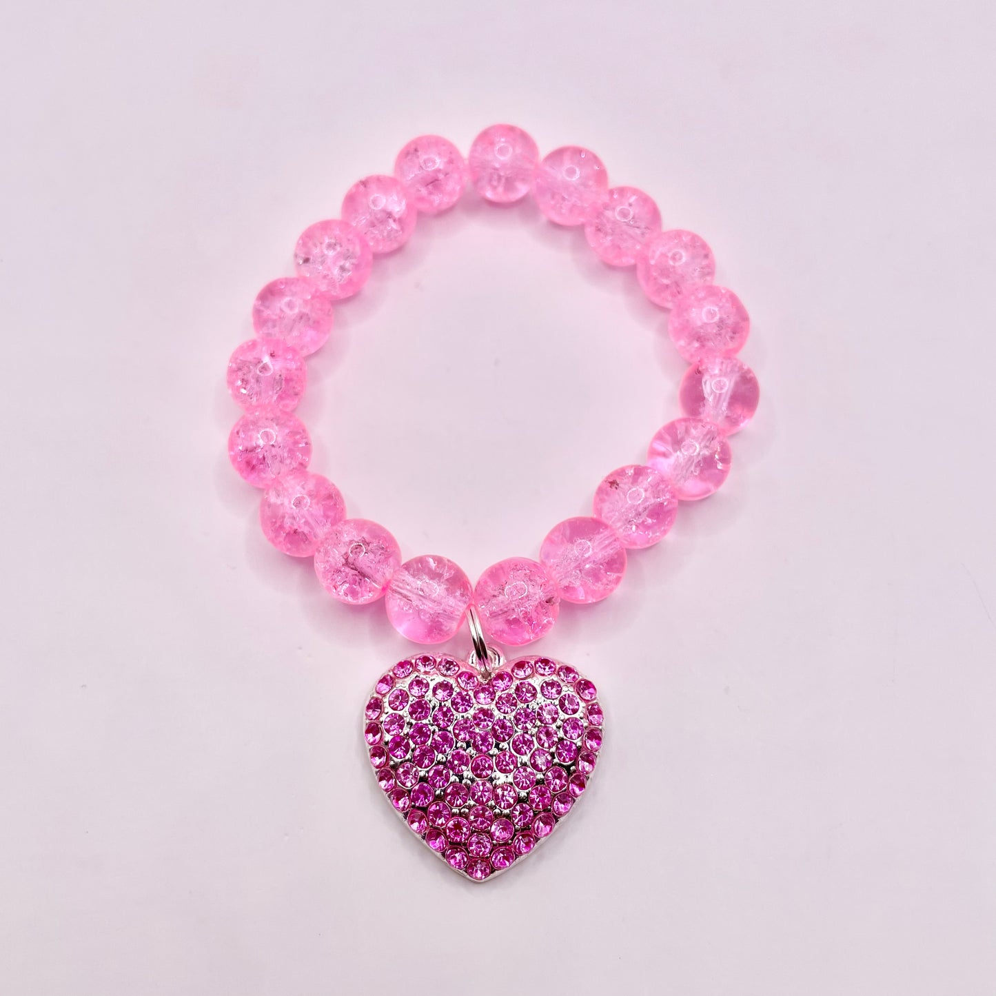 Pink Crackle Bracelets with Heart Charm
