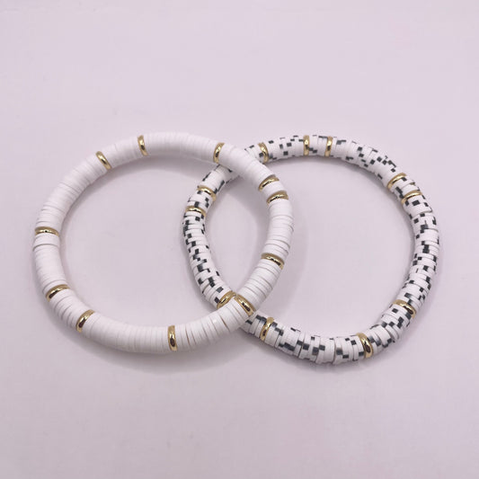 White / White Black Clay Beaded Bracelets