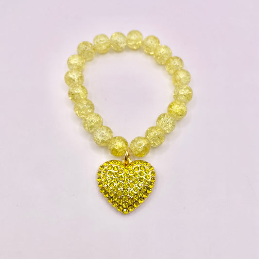 Yellow Crackle bracelet with Heart Charm