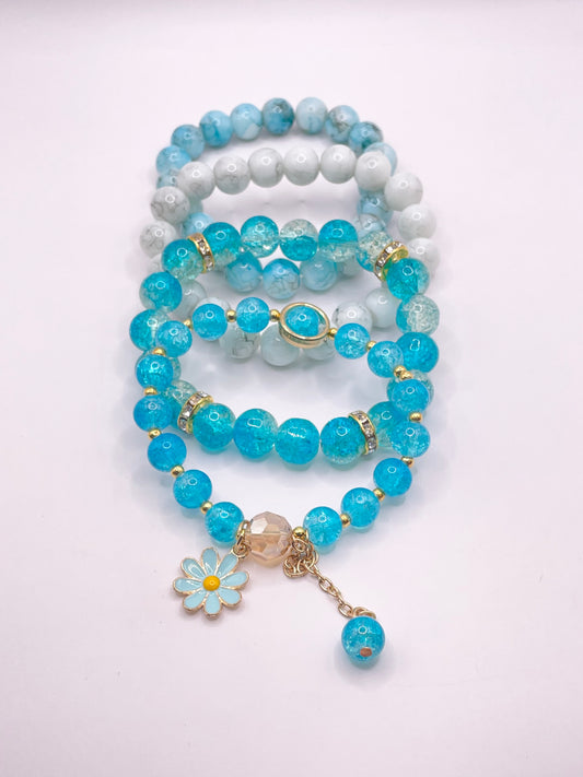 Ocean Blue & Gold Bracelet set 4pc