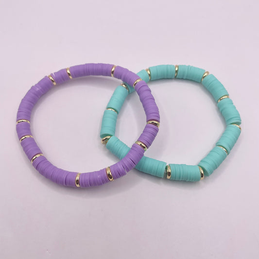 Purple / Mint Green Clay Beaded Bracelets