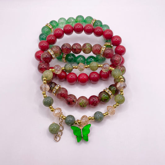 Bracelet Set w/ Green Butterfly charm 4pc