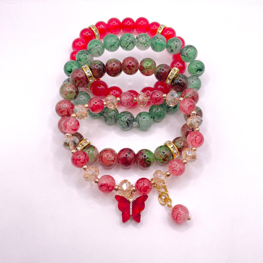 Bracelet Set with Red Butterfly charm 4pc